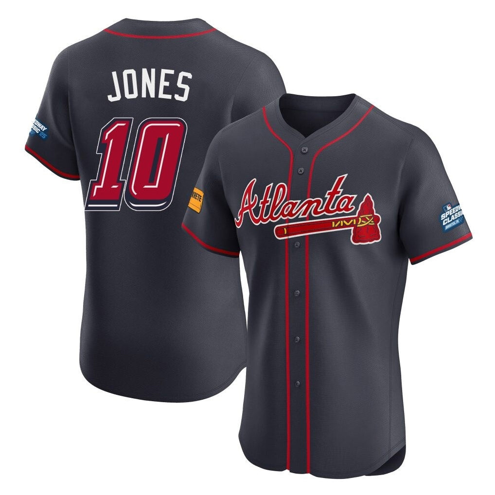Atlanta Braves #10 Chipper Jones Player Navy CONTON 2025 Speedway Classic Limited Elite Home Game Stitched Jerseys