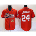 Detroit Tigers #24 Miguel Cabrera Number Orange CONTON Cool Base Stitched Jersey