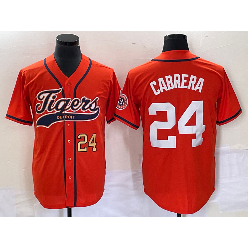 Detroit Tigers #24 Miguel Cabrera Number Orange CONTON Cool Base Stitched Jersey