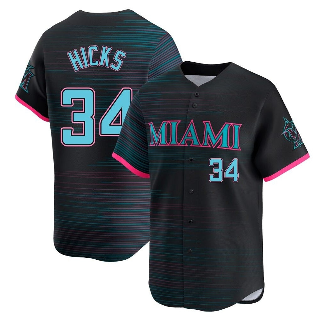 Miami Marlins #34 Liam Hicks Player Black CONTON City Connect Home Limited Stitched Jerseys