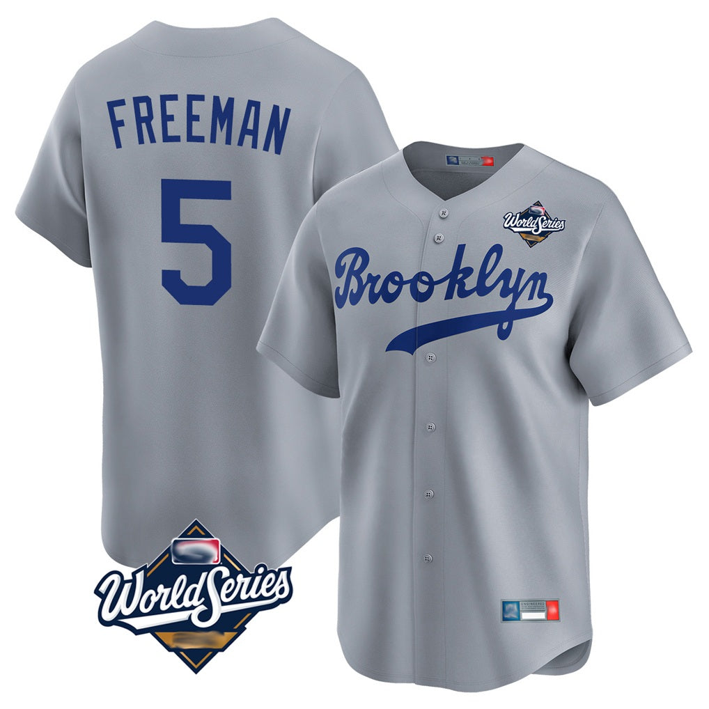 Los Angeles Dodgers #5 Freddie Freeman Player Gray CONTON World Series Game Limited Home Stitched Jerseys
