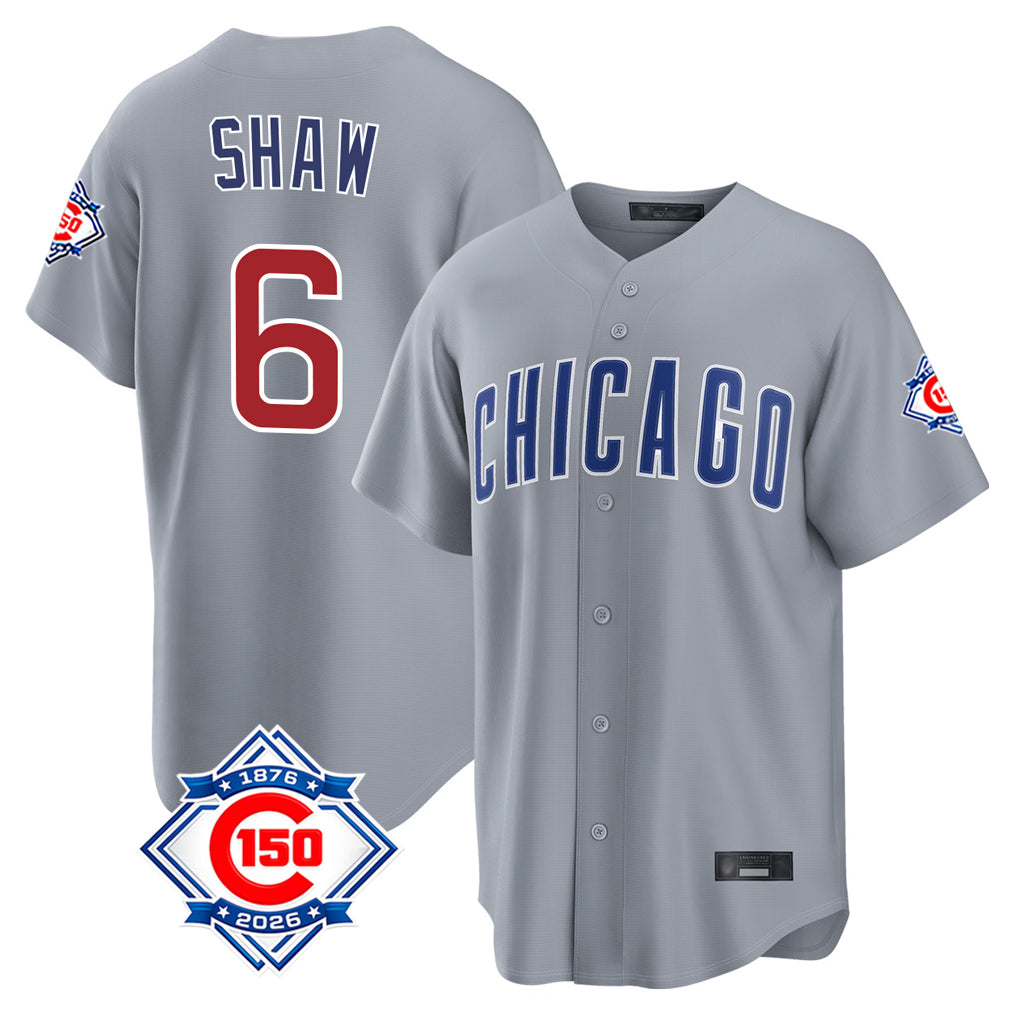 Chicago Cubs #6 Matt Shaw Player Gray CONTON 150th Anniversary Home Game Stitched Jerseys