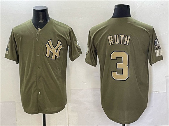 New York Yankees #3 Babe Ruth Olive CONTON 2026 Armed Forces Day Stitched Jersey