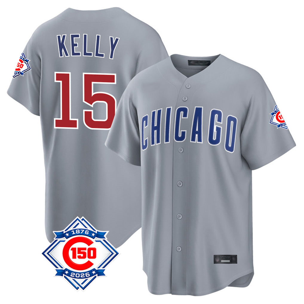 Chicago Cubs #15 Carson Kelly Player Gray CONTON 150th Anniversary Home Game Stitched Jerseys