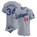 Los Angeles Dodgers #34 Fernando Valenzuela Player Gray CONTON World Series Limited Elite Home Stitched Jerseys
