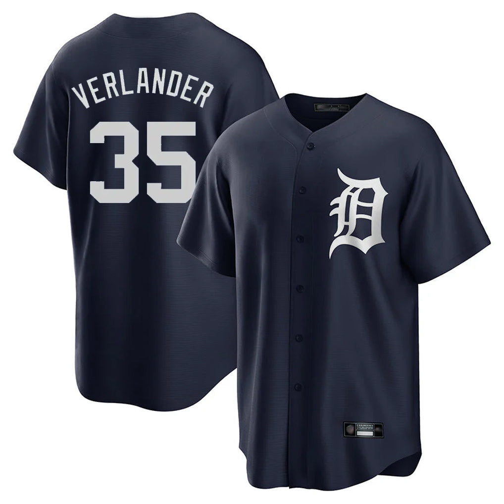 Detroit Tigers #35 Justin Verlander Player Navy CONTON Game Home Stitched Jerseys