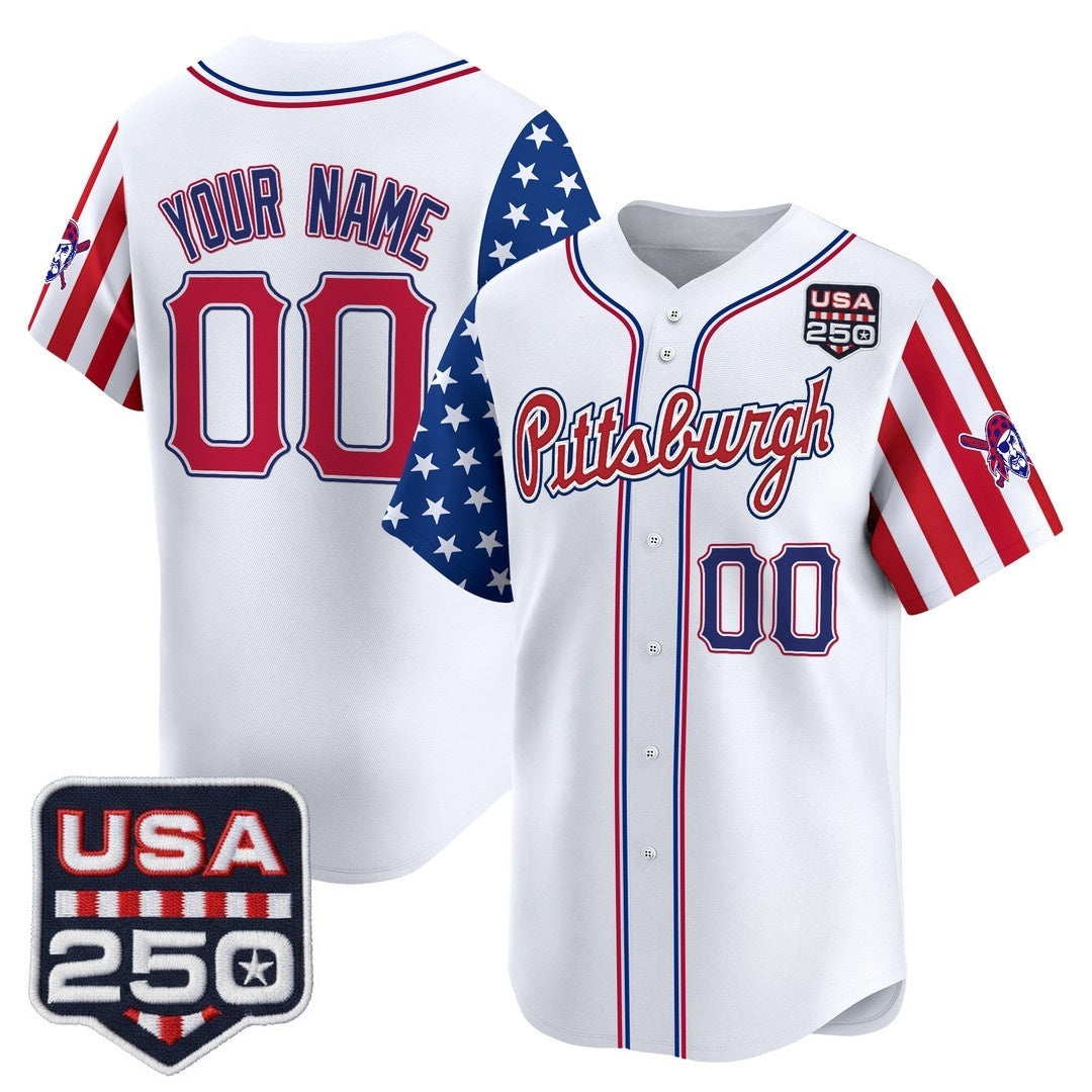 Custom Pittsburgh Pirates America 250 Edition Vapor Premier Limited White CONTON Stitched Jerseys