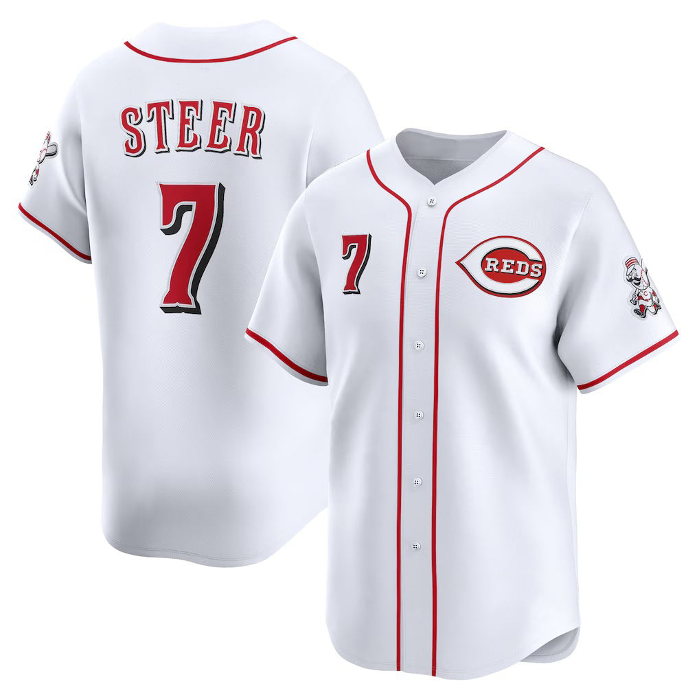 Cincinnati Reds #7 Spencer Steer White CONTON Home Limited Player Jersey