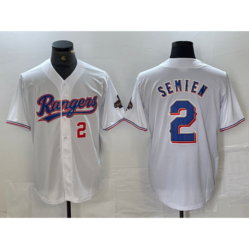 Texas Rangers #2 Marcus Semien Number White CONTON 2023 World Series Champions Cool Base Jerseys