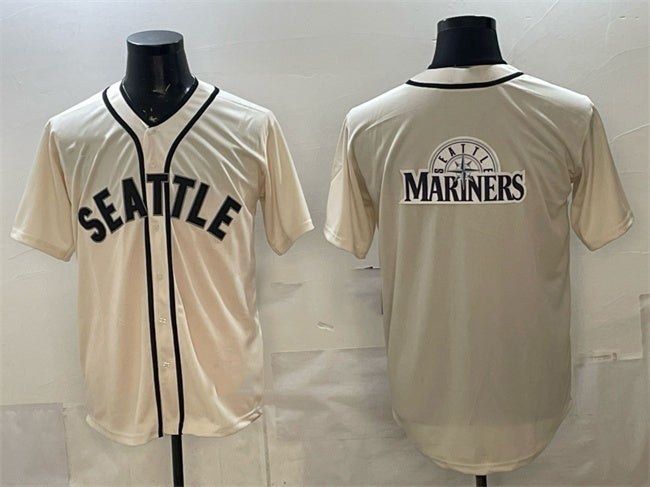 Seattle Mariners Team Big Logo Cream CONTON Alternate Stitched Jersey