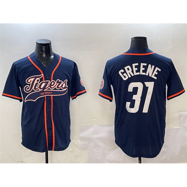 Detroit Tigers #31 Riley Greene Navy CONTON With Patch Cool Base Stitched Jersey