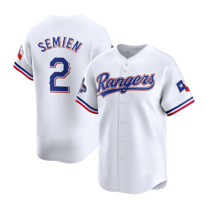 Texas Rangers #2 Marcus Semien White CONTON 2023 World Series Champions Stitched Jersey