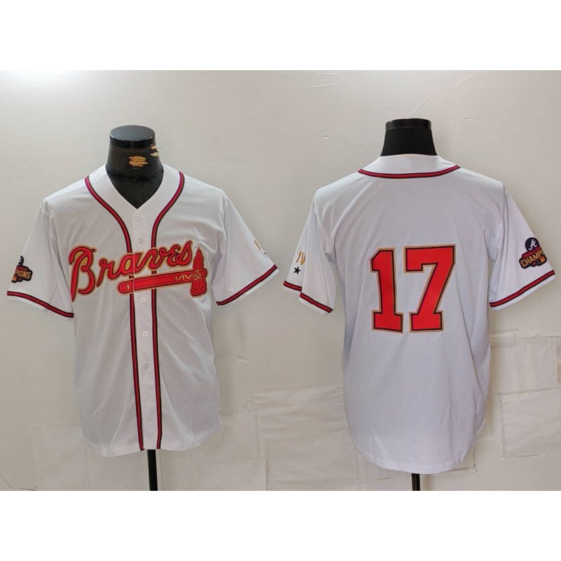 Atlanta Braves #17 Andy Messersmith White Gold CONTON World Series Champions Cool Base Stitched Jersey