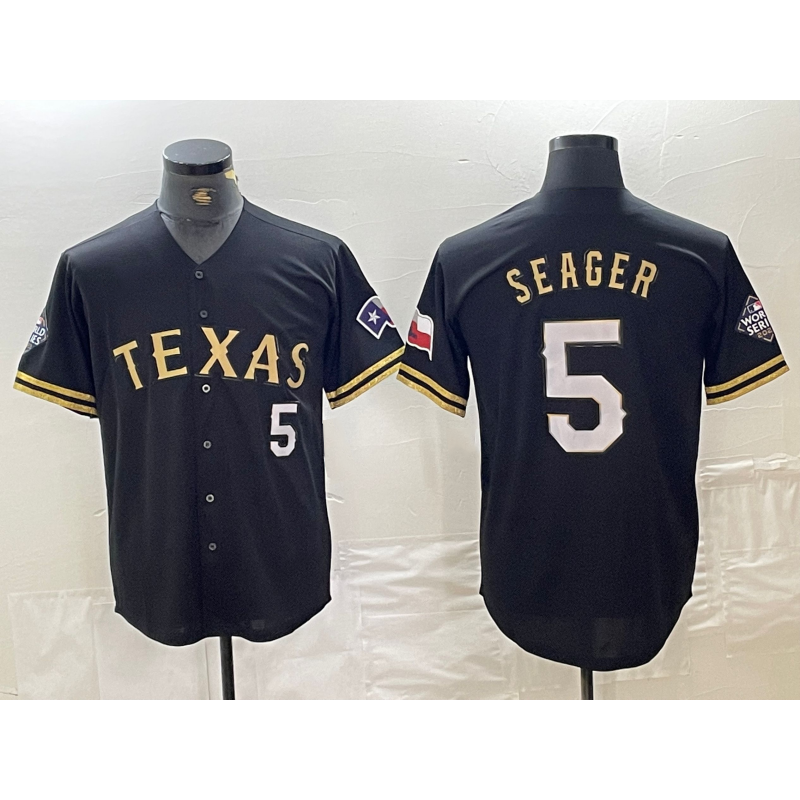 Texas Rangers #5 Corey Seager Number Black Gold CONTON Cool Base Stitched Jersey