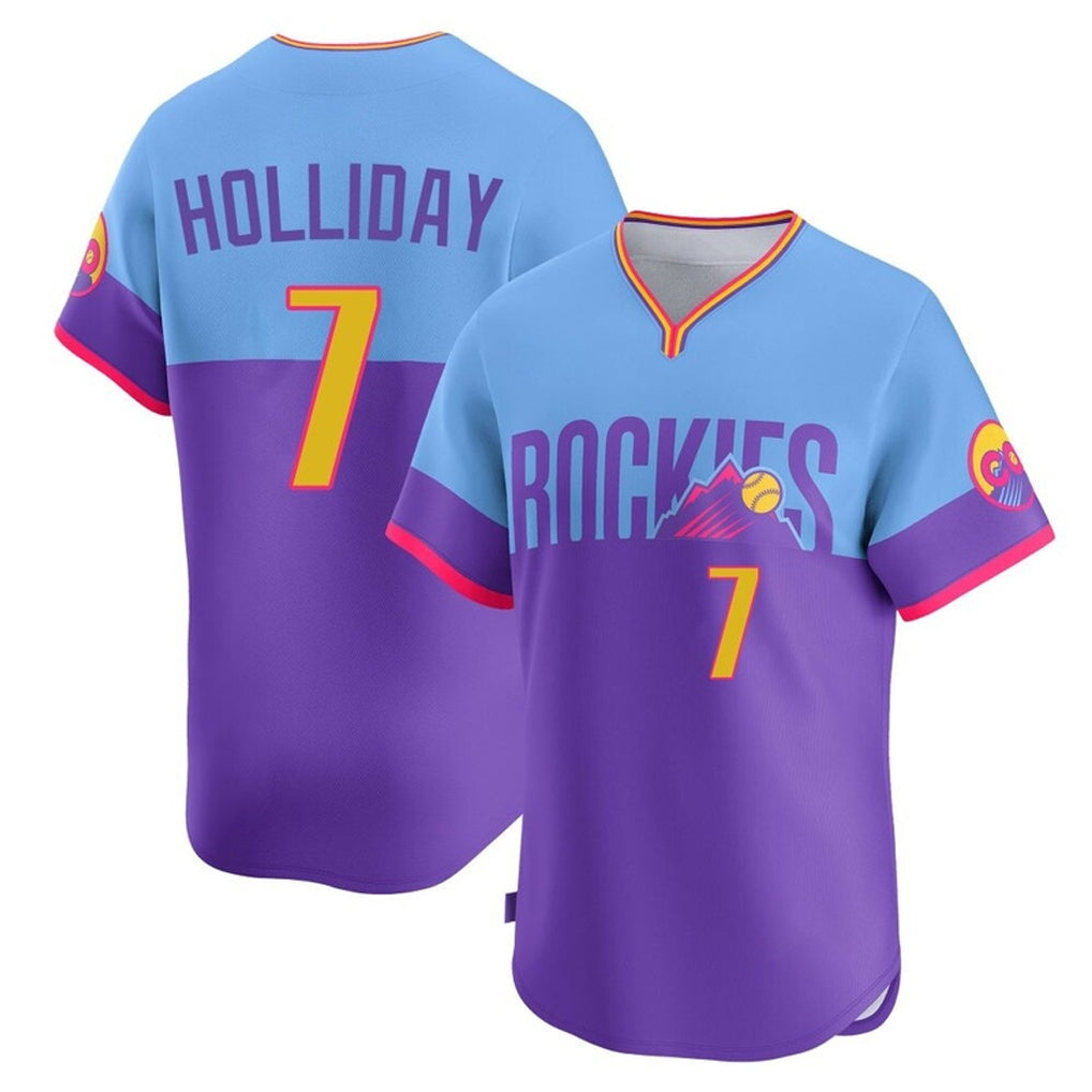 Colorado Rockies #7 Matt Holliday Player Purple-Light Blue CONTON City Connect Limited Home T-shirt Stitched Jerseys
