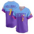 Colorado Rockies #7 Matt Holliday Player Purple-Light Blue CONTON City Connect Limited Home T-shirt Stitched Jerseys