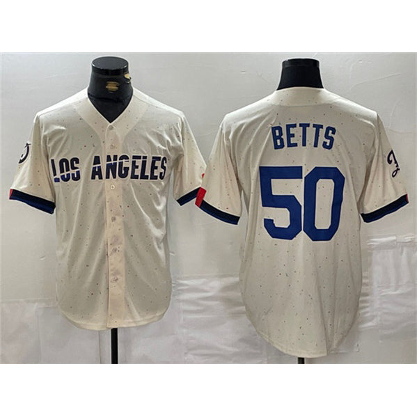 Los Angeles Dodgers #50 Mookie Betts Cream CONTON Stitched Jersey