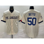 Los Angeles Dodgers #50 Mookie Betts Cream CONTON Stitched Jersey