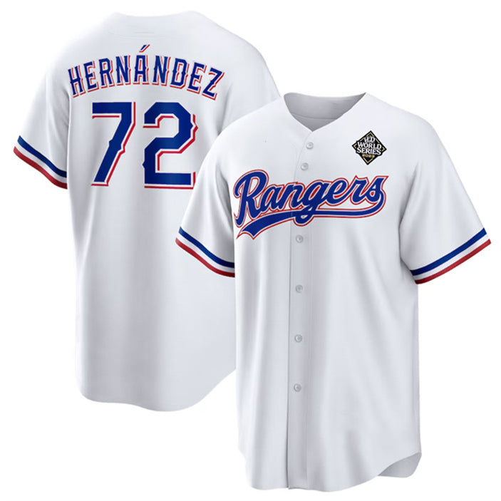 Texas Rangers #72 Jonathan Hern¨¢ndez White CONTON 2023 World Series Stitched Jersey